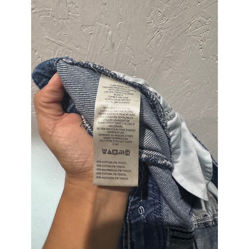Pilcro Adi Crop Mid-Rise Flare Jeans Blue Floral Hibiscus Print Raw Hem 29 - Picture 7 of 8